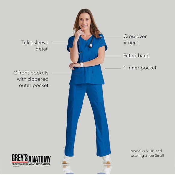 Grey’s Anatomy Women's New Royal Scrub Top - Picture 2 of 7